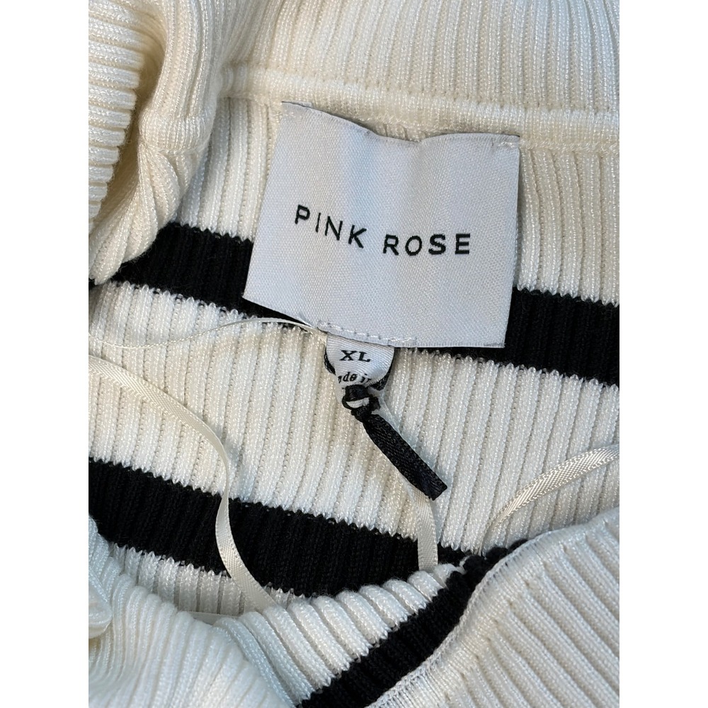 Pink Rose Womens XL White Black Striped Cowl Neck Ribbed Short Sleeve Sweater - Picture 2 of 4